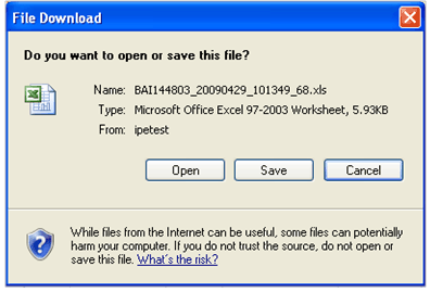 Figure 5.2.7 - Window open or save as an Excel file. 