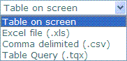 Dropdown menu for output format options. 