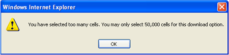 Selected more than 50,000 cells warning. 