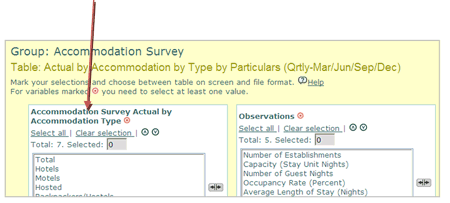 Figure 3.2.3 - Select variables page (example of #1 ranking for variable title 'accommodation'). 