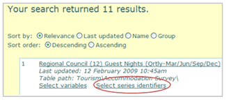 Figure 4.2 - Time series identifiers search result. 