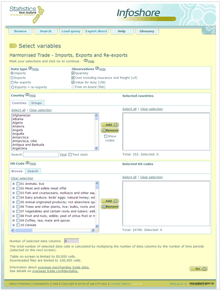 Figure 4.3.2 - Select variables 'Trade' page. 