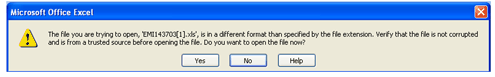 Figure 5.2.11 - Excel 2007 warning prompt window. 