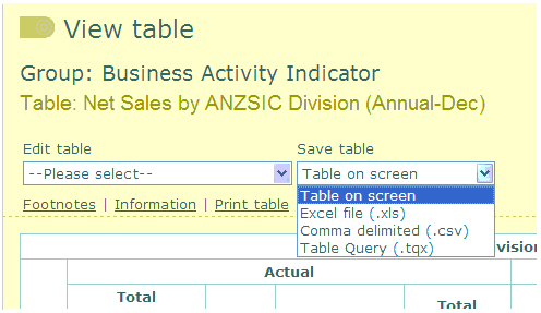 Figure 5.2.6 - Save table dropdown menu. 